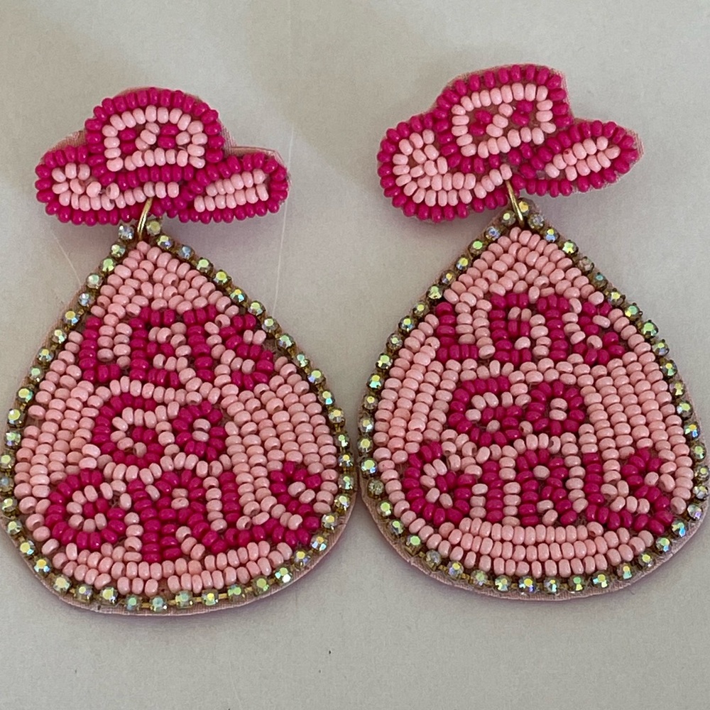 Lets Go Girls Beaded Teardrop Earrings Iridescent Crystals